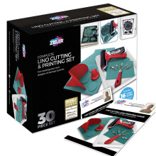 Complete Lino Cutting & Printing Set (30-Pieces) ? by Zieler - Ideal for Projects Such as Greeting Cards, Stamps & Much More. Includes Starter