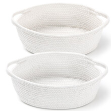 Small Woven Basket Set of 2 with Gift Bags and Ribbons, 12"x8"x5" Cotton Rope Storage Basket for Nursery, White
