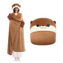 Mewaii Oversized Wearable Blanket Hoodie ? Kawaii Otter Hooded Cloak, Soft Plush Flannel Blanket Hoodie, Unisex Cozy Blanket for Kids, Women,