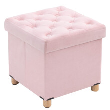 BRIAN & DANY Folding Storage Ottoman with Wood Legs, Velvet Footstools Cube for Living Room and Bedroom, 40x 40x 40 cm, Pink