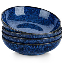 vancasso Stern 38 oz Ceramic Pasta Bowl Set of 4, Large Salad Bowls for Serving, Microwave Oven Safe Soup Bowls for Kitchen, Blue Stoneware Bowl Set