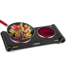 CUSIMAX Double Hobs with Concealed Handle, 2400W Electric Hob, Hot Plate for Cooking Portable Infrared Cooktop, Camping Hob, Dual Temperature