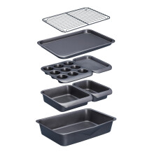 MasterClass Smart Space Stacking PTFE, PFOA and BPA Free Non-Stick Bakeware Set, 7 Piece Baking Trays, Gift Boxed, Grey