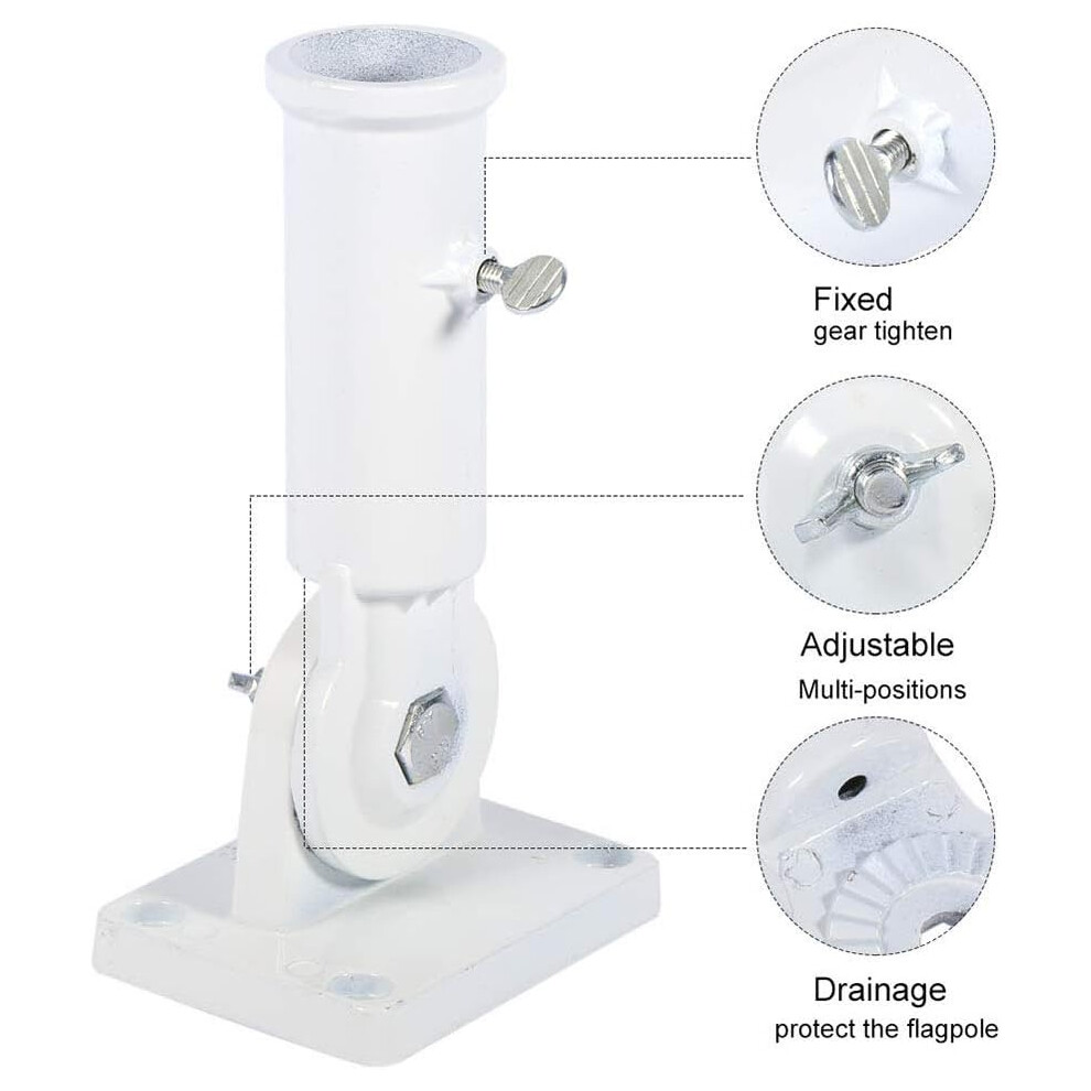 Multi-Position Wall Mountable Adjustable Bracket, Heavy Duty Rustproof Aluminum Construction White Finish For Universal Pole Fit, Wind Resistant 9128293259019