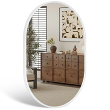 Dripex 50 x 70cm Oval Mirror, Wall Mounted Bathroom Mirror, Horizontal or Vertical Hanging Wall Mirror for Living Room, Bedroom, Entryway, White