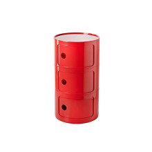 Round Bedside Table with Storage Drawer, Stackable 3Tier Nightstand for Bedroom, Office, Bathroom, Red