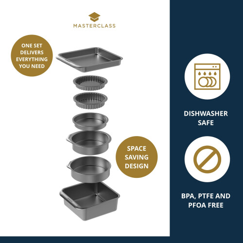MasterClass Smart Space Non Stick Bakeware/Baking Set, Carbon steel, Grey, 7 Pieces 2