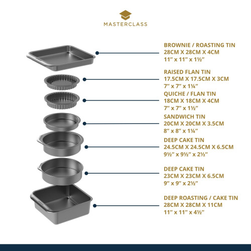 MasterClass Smart Space Non Stick Bakeware/Baking Set, Carbon steel, Grey, 7 Pieces 1