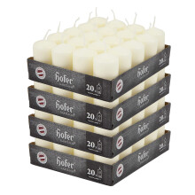 Hofer Ivory Pillar Candles - Set of 80 Decorative Small Candles - 4 x 7 cm - 11 Hours Long Burning - Unscented - Dripless - Smokeless - RAL Quality