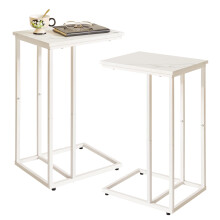 Aibiju Set of 2 Sofa Side Table,C Shaped End Table, Snack Coffee Laptop Desk with Metal Frame for Office, Living Room, Bedroom, White Faux Marble and