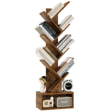YMYNY 6 Tier Tree Bookshelf, Tall Bookcase, Wood Book Storage Rack with Drawer, Modern Floor Standing Book Shelf for Books/Movies/CDs, Utility