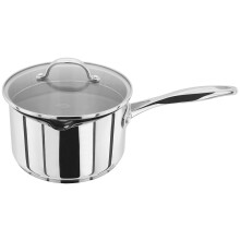 Stellar Profile Stainless Steel Draining Saucepan with Lid 18cm with 2.3L, Induction Ready, Oven Safe, Dishwasher Safe