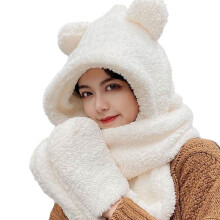 Ensemble de gants couvre-chef écharpe en fourrure pour-Blanc
