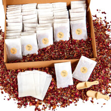 Tenare 100 Sets Wedding Confetti Bags Kit with Display Box for 100 Guests, Includes Glassine Confetti Bags Natural Dried Rose Petals and Stickers