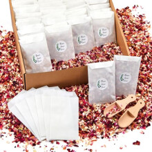 Tenare 100 Sets Wedding Confetti Bags Kit for 95-100 Guests, Includes Natural Dried Flower Rose Petals Glassine Confetti Bags Stickers Wooden Scoop