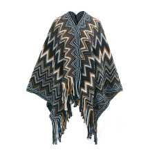Écharpe surdimensionnée élégante, Poncho à glands, châle-Bleu