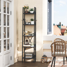 YITAHOME Bookcase 5 Tiers, Industrial Ladder Shelf Floorstanding Book Shelf Wooden Shelves and Metal Frame Book Rack Modern Shelving Unit for Living