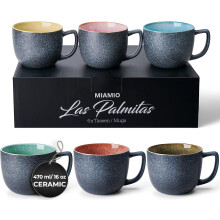 MIAMIO - 6 x 470 ml Coffee Cups/Mug Set/Coffee Cup Large/Modern Stoneware Coffee Mugs - Las Palmitas Collection