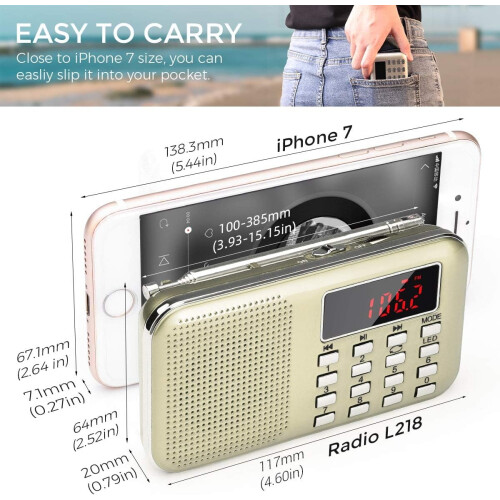 Ψηφιακό ραδιόφωνο Am Fm, Mp3Player, Συνδεσιμότητα Bluetooth, Υποστηρίζει κάρτα Micro SD, 1