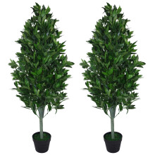 Leaf LEAF-7092-PAIR Pair of 120cm (4ft) Artificial Topiary Bay Trees Pyramid Extra Large, Green Cone