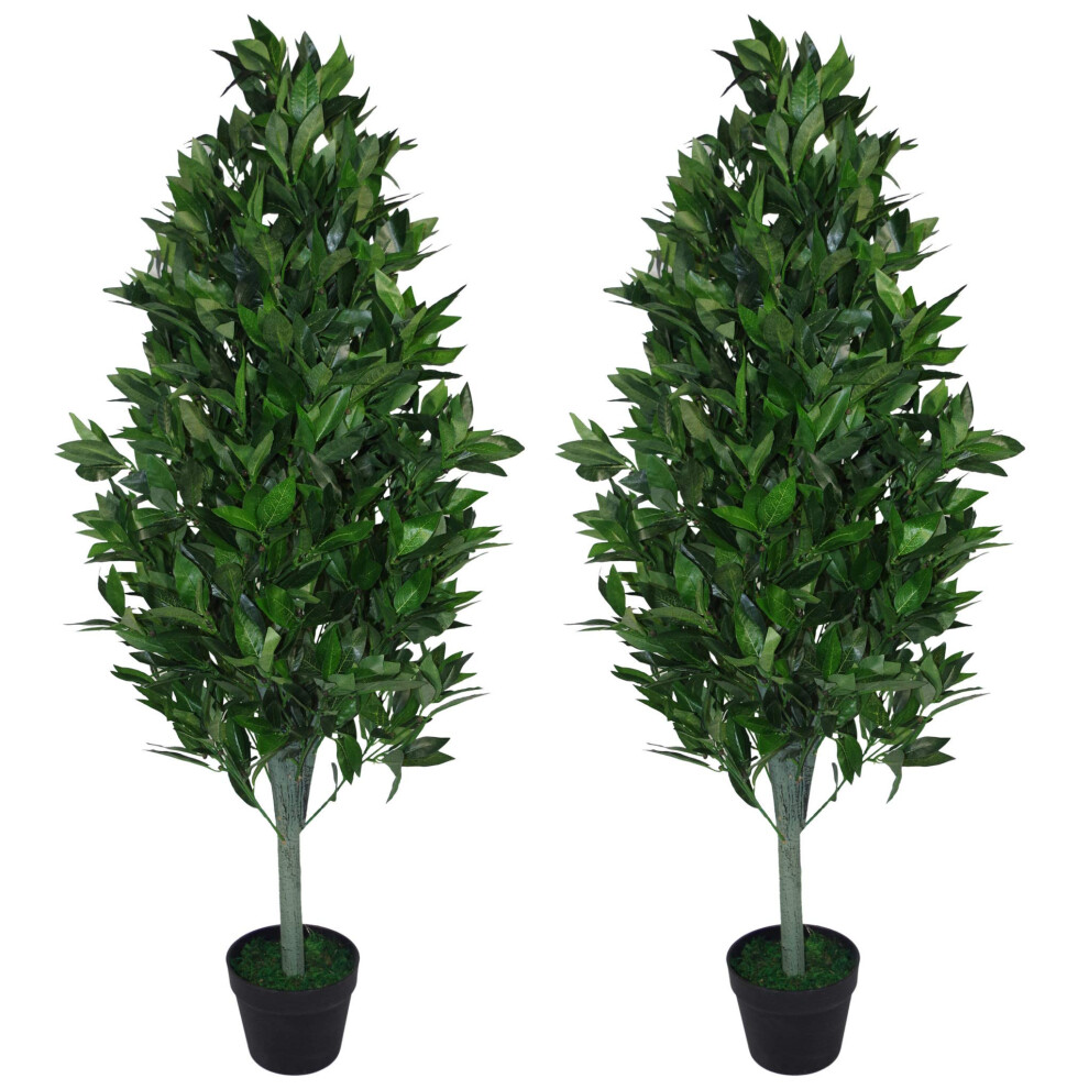 Leaf -7092-Pair Pair Of 120Cm (4Ft) Artificial Topiary Bay Trees Pyramid Extra Large, Cone Green