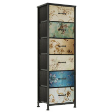 CAIYUN Chest of Drawers Bedroom with 6 Drawers, Tall Fabric Dressers with Flower Printing, Dresser for Entryway Hallway Living Room, Closet Storage