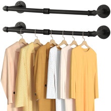 Yawinhe Industrial Pipe Clothes Rack, 80cm High Heavy Duty Wall Mounted Hanger Rod, Space Saving, for Laundry, Living Room and Closet, Black, 2 Pack