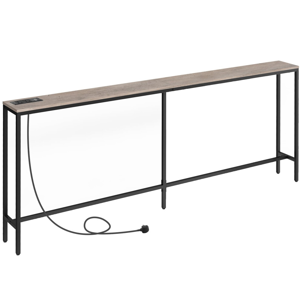 Mahancris Console Table With Power Outlet, 200 Cm Narrow Sofa Table, Industrial Entryway Table With Usb Ports, Behind Couch For Entryway, Hallway,