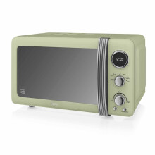 Swan SM22030LGN Retro LED Digital Microwave with Glass Turntable, 5 Power levels & Defrost Setting, 20L, 800W, Green