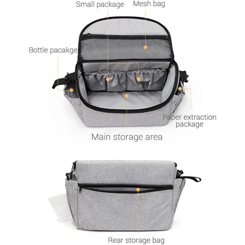 Stroller Bag Universal Fit Pram Organizer Grey Cup Holder Cover Stroller Accessories 1