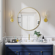 Koonmi 60 cm Gold Round Mirror, Circle Wall Mirror with Aluminum Alloy Frame, Classic Round Mirror for Bathroom over the Sink, Modern Hanging Hallway