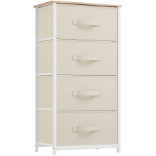 YITAHOME Chest of Drawer with 4 Drawers for Bedroom Fabric Dresser Storage Drawers With Handles Metal Frame for Living Room, Hallway,Cream White