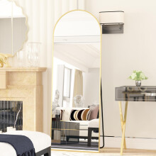 Elemango 162x53cm Arched Floor Mirror Full Length Mirror, Full Body Wall Mirror with Aluminum Frame, Arched-Top Full Mirror Standing Hanging or