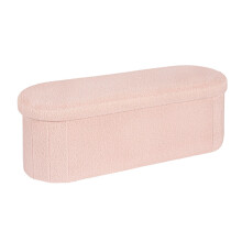 Bonlife Folding Ottoman Storage Bench,Boucle Footstool Oval, End of Bed Stool, Ideal for Living Room, Bedroom, 100L Storage Space,Pink