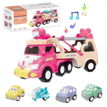 Camion de transport avec 4 voitures à friction, sons et lumières.