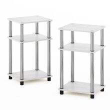 Furinno 3-Tier Turn-N-Tube End, Side Table, Nightstand, Engineered Wood, White Oak/Chrome, 2-Pack