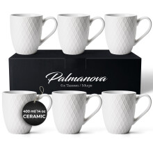 MIAMIO ? 6 x 400 ml ? Coffee Mug Set/Mug - Modern Ceramic Mug Matt - Coffee Mug Large - Palmanova Collection (White)
