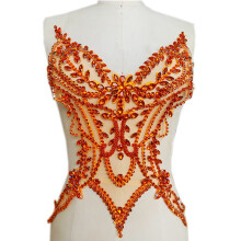 Hand Beaded Patches Sew On Patches 3D Costumes-orange color