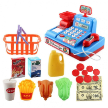 Set di giocattoli BlueCashier con registratore di cassa, cestino portaoggetti e accessori per mini negozio