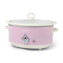Salter Pink Retro 6.5L Slow Cooker ? 3 Heat Settings & Keep Warm, Dishwasher Safe Ceramic Pot, Tempered Glass Lid, Cool Touch Handles, Family Cooking,