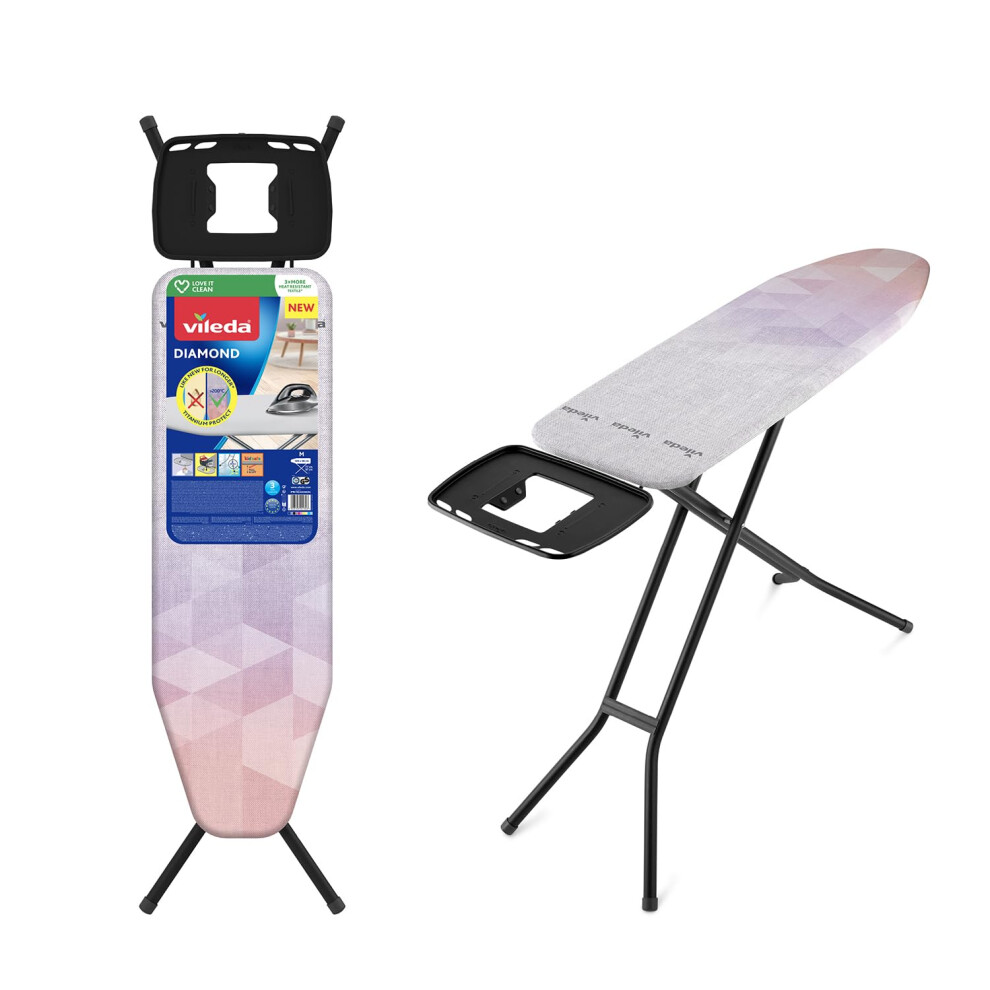 Vileda New Diamond Ironing Board, Ironing Board For Steam Ironing Stations, Ironing Surface 120 X 38 Cm, Titanium-Coated Ironing Cover,