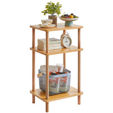 IBUYKE 3-Tier Side Table, Solid Wood Tall End Table with Storage Shelves, Nightstand Bedside Table for Living Room Bedroom Office, No-Tool Assembly,
