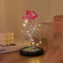 Décoration florale LED rose rouge et or avec couvercle - Cadeau Saint-Valentin