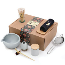 Artcome 9Pcs Japanese Matcha Tea Set, Matcha Bowl with Pouring Spout, Matcha Whisk, Ceramic Whisk Holder, Tea Scoop, Matcha Powder Caddy, Traditional