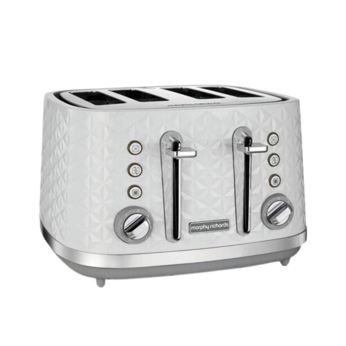 Morphy Richards Morphy Richards Vector 4 Slice Toaster, High Gloss Geometric Design, Defrost and Reheat, Variable Width Slots, Removeable Crumb Tray,?White, 248134