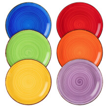vancasso Bonita Multicolour Dessert Plate Set of 6, Handpainted Side Plate in Rustic Look Tableware, 7.5 inch Side/Salad/Fruit/Snack Plate(18.8 * 18.8