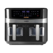 Tower, T17100, Vortx Vizion 9L Dual Basket Air Fryer with Digital control panel & 10 One-touch Pre-sets, Black