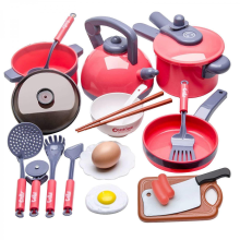 Red 20Pcs Kitchenware Play Kitchen Accessories Toy Play Food Girls Gifts Toddler Kids Pots and Pans