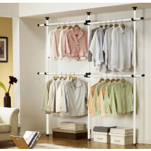 House of Home Heavy Duty Double Telescopic Clothes Rail - Rail Wardrobe Replacement - Adjustable Shelving Rack - Clothes Storage & Organiser for