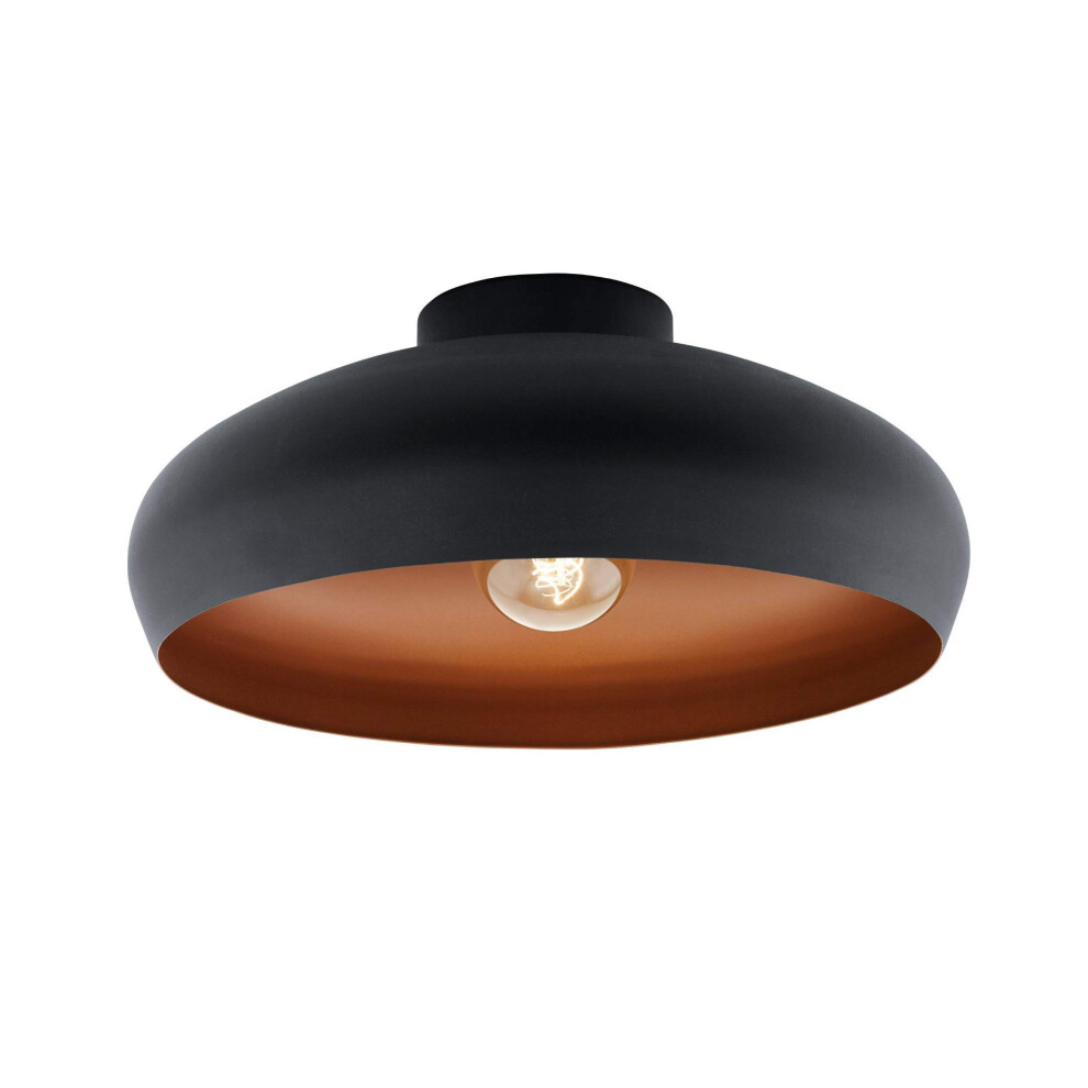 Eglo Mogano Vintage/Industrial Design Ceiling Steel And Copper Coloured Kitchen Or Hall Ing, Ceiling-Mounted With E27 Socket Light/Black